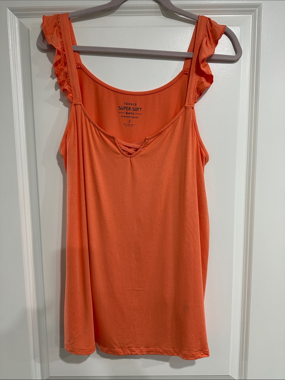 torrid Orange Ruffle Strap Tank with Crisscross Neck